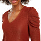 INC International Concepts Women's Ruched Shine V Neck Top Red Size X-Small