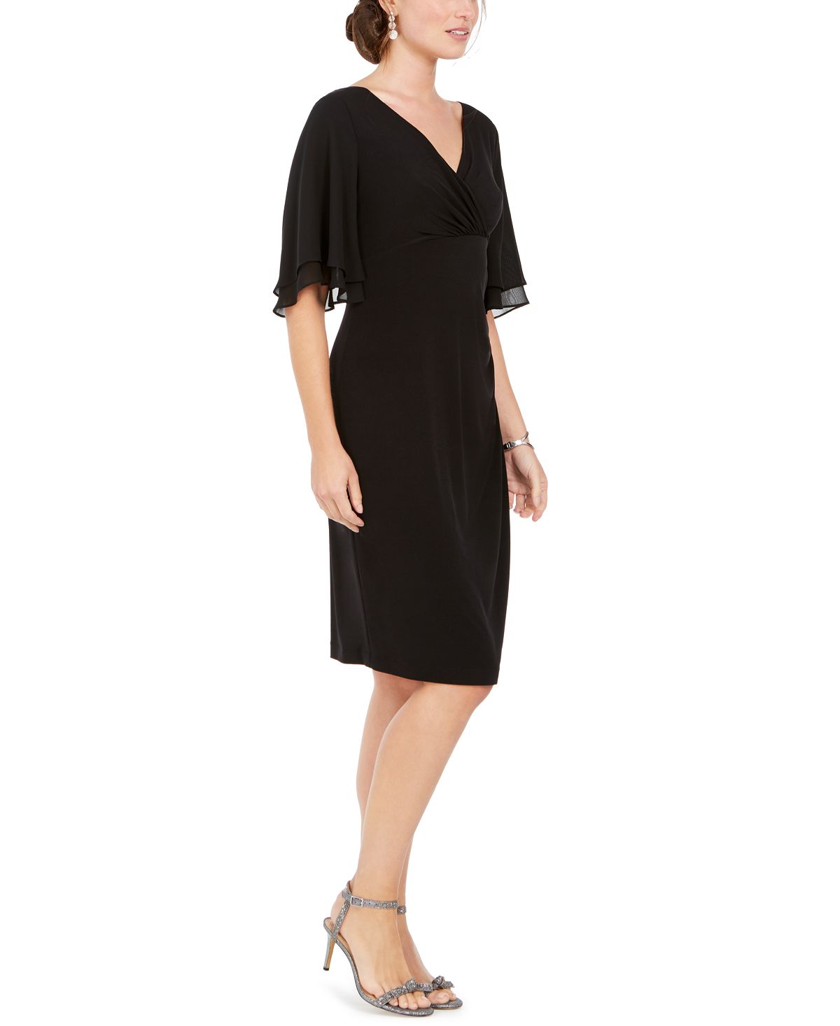 Connected Women's Short Sleeve Knee Length Dress Black Size 10 Petite