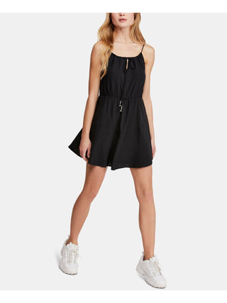 Free People Women's Solid Spaghetti Strap Scoop Neck Short Trapeze Party Dress Black Size Medium