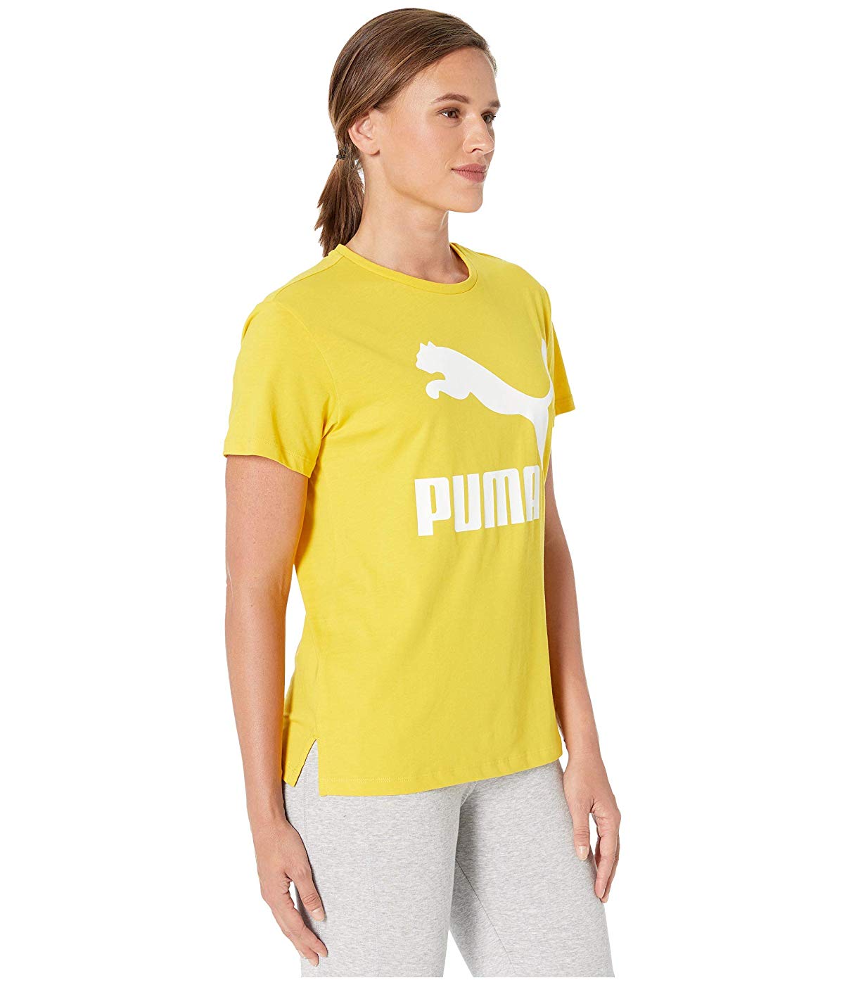 Puma Women's Classics Cotton Logo T-Shirt Yellow Size L