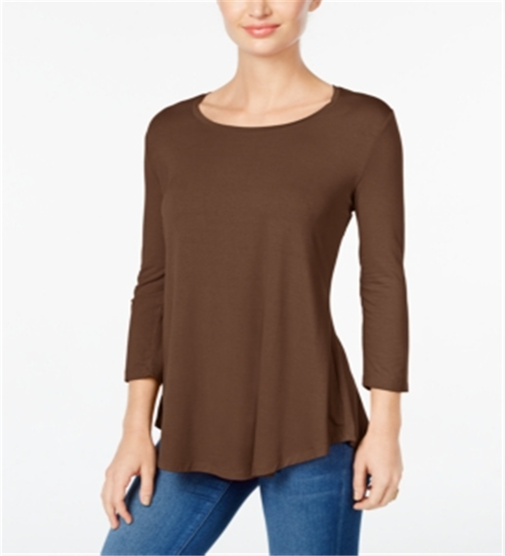 JM Collection Women's Scoop Neck Top Brown Size Medium