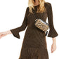 Michael Kors Women's Metallic  LUREX Stripe Flounce Hem Dress Black Size Large