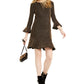 Michael Kors Women's Metallic  LUREX Stripe Flounce Hem Dress Black Size Large