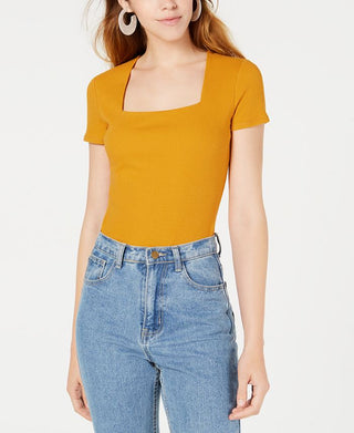 Bar III Women's Square Neck Bodysuit Yellow Size Small