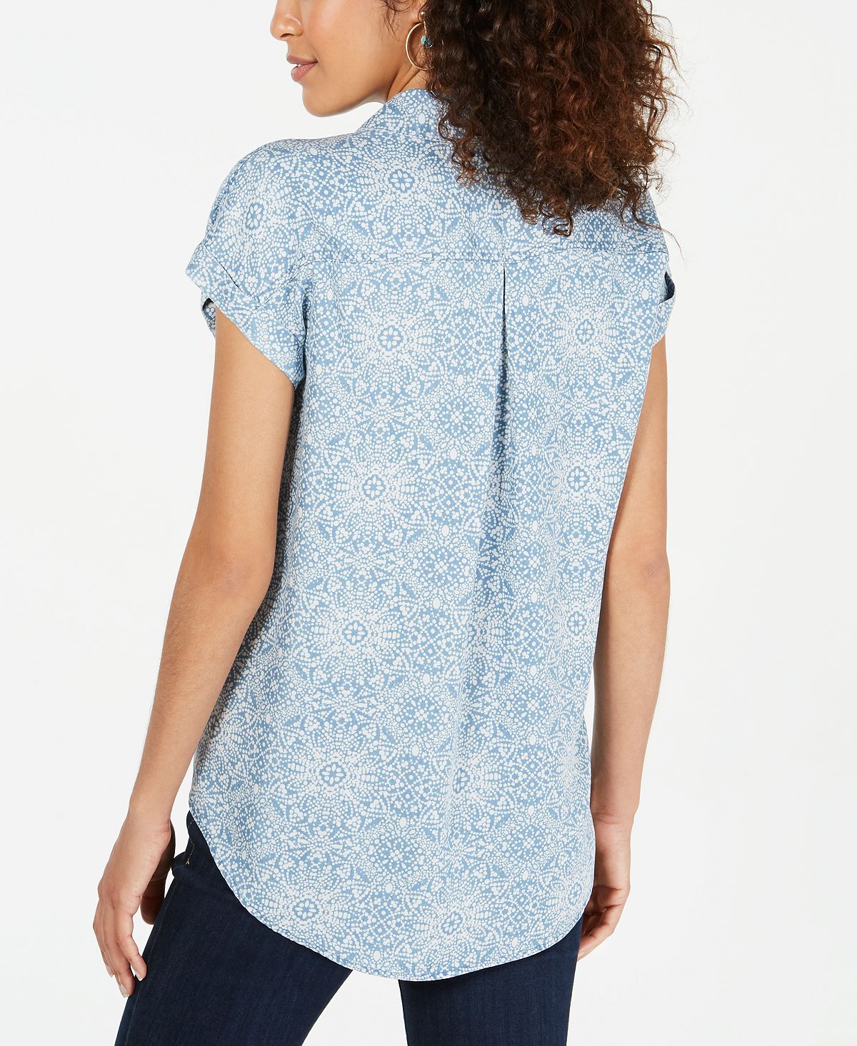 Style & Co Women's Printed Button up Top Blue Size Large