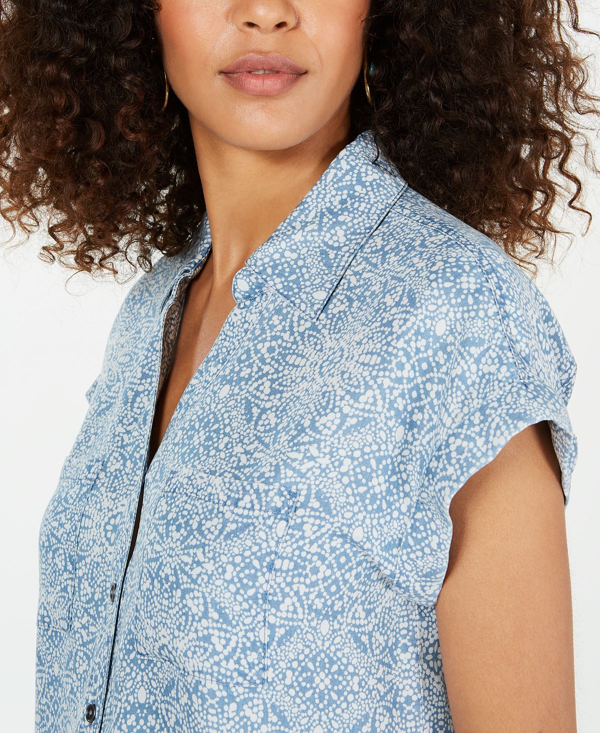 Style & Co Women's Printed Button up Top Blue Size Large