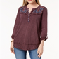 Style & Co Women's Cotton Embroide Top Red Size Petite XL