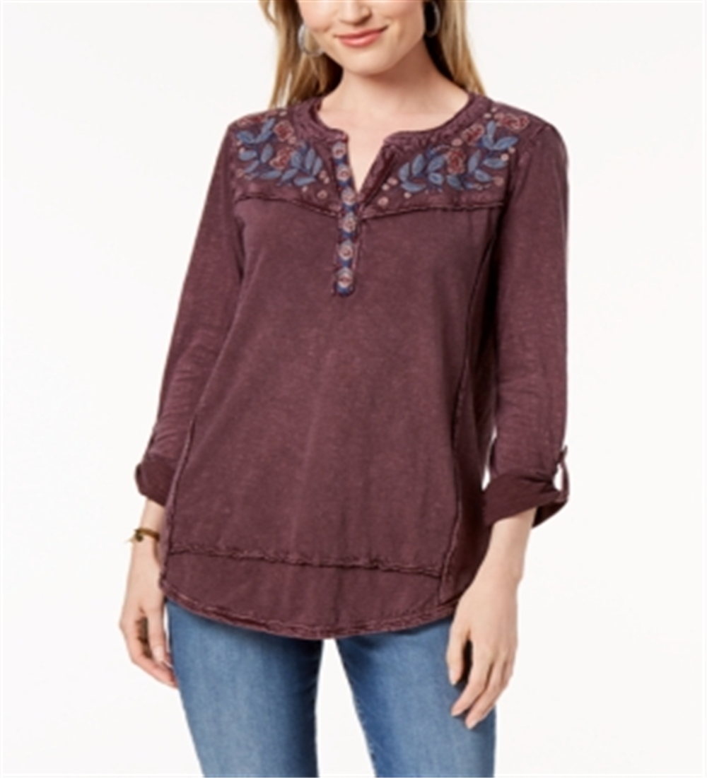 Style & Co Women's Cotton Embroide Top Red Size Petite XL