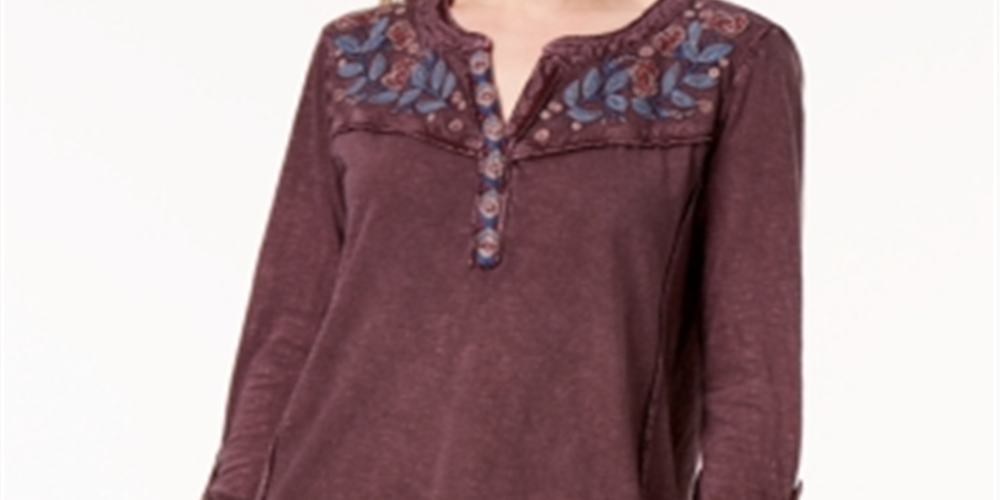 Style & Co Women's Cotton Embroide Top Red Size Petite XL