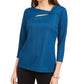 Alfani Women's Solid Twist Neck Top Blue Size Petite L