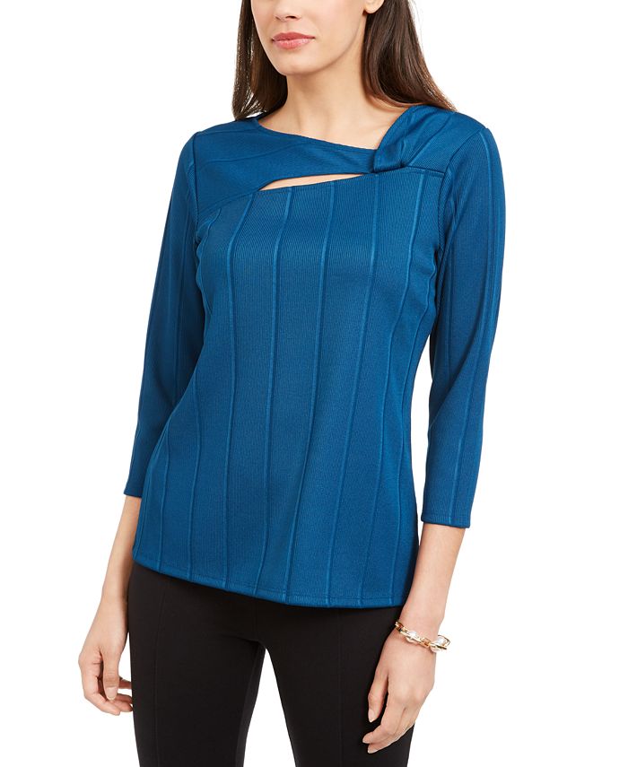Alfani Women's Solid Twist Neck Top Blue Size Petite L
