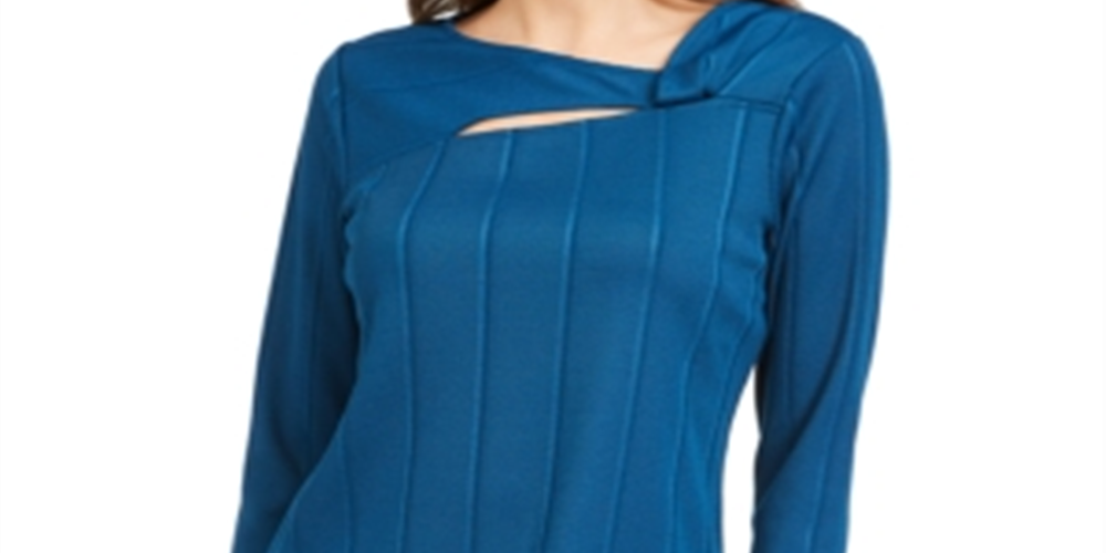 Alfani Women's Solid Twist Neck Top Blue Size Petite L