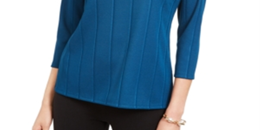 Alfani Women's Solid Twist Neck Top Blue Size Petite L