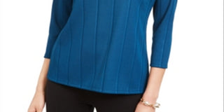 Alfani Women's Solid Twist Neck Top Blue Size Petite L