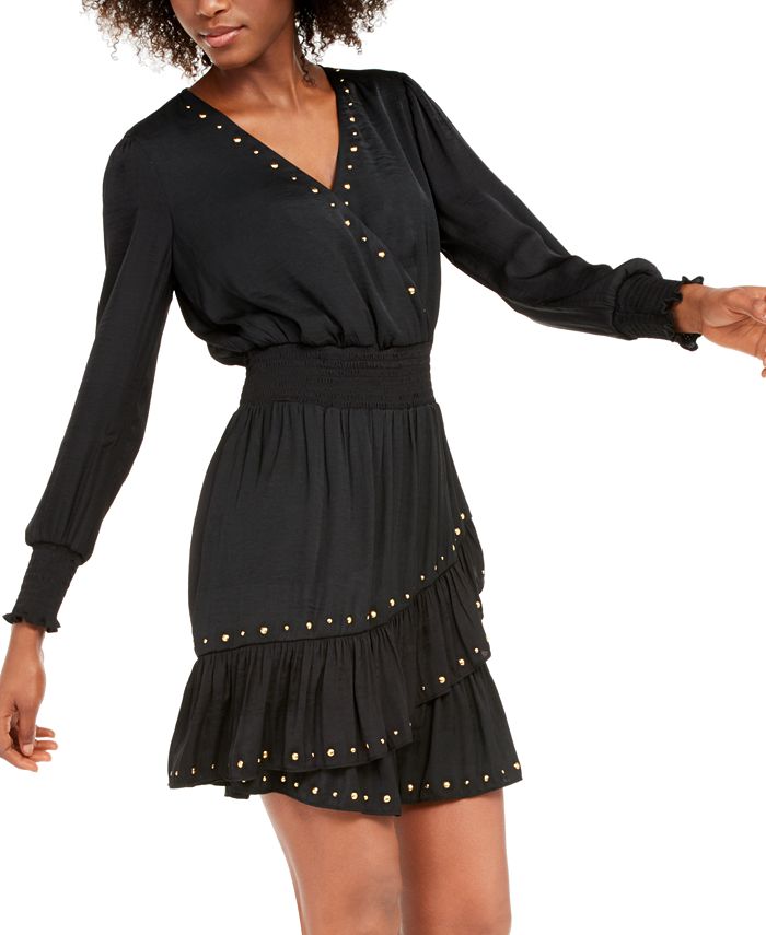 INC International Concepts Women's Studded Smocked Dress Black Size PP