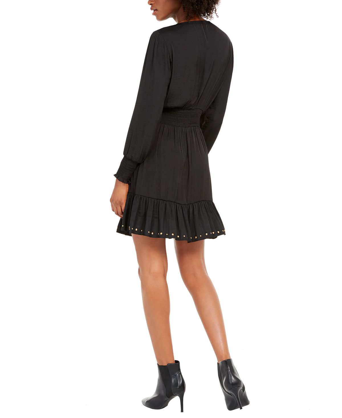 INC International Concepts Women's Studded Smocked Dress Black Size PP