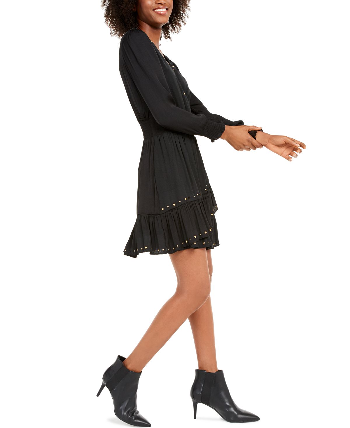 INC International Concepts Women's Studded Smocked Dress Black Size PP