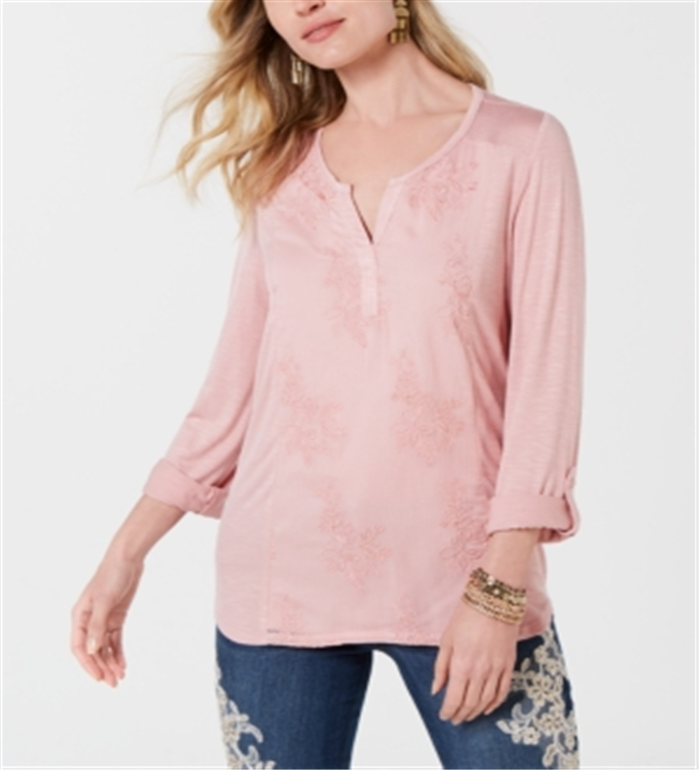 Style & Co Women's Embroidered Contrast Top -Pink Size Small
