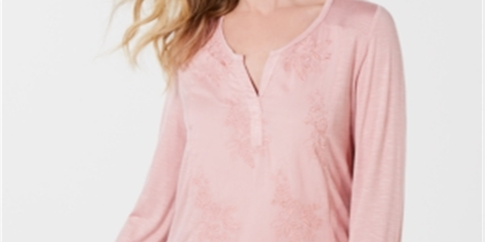 Style & Co Women's Embroidered Contrast Top -Pink Size Small