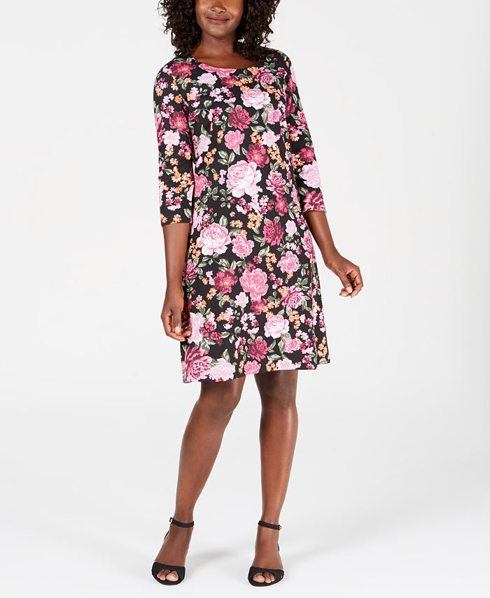 Karen Scott Women's Sport Floral Print Swing Dress Black Size Large