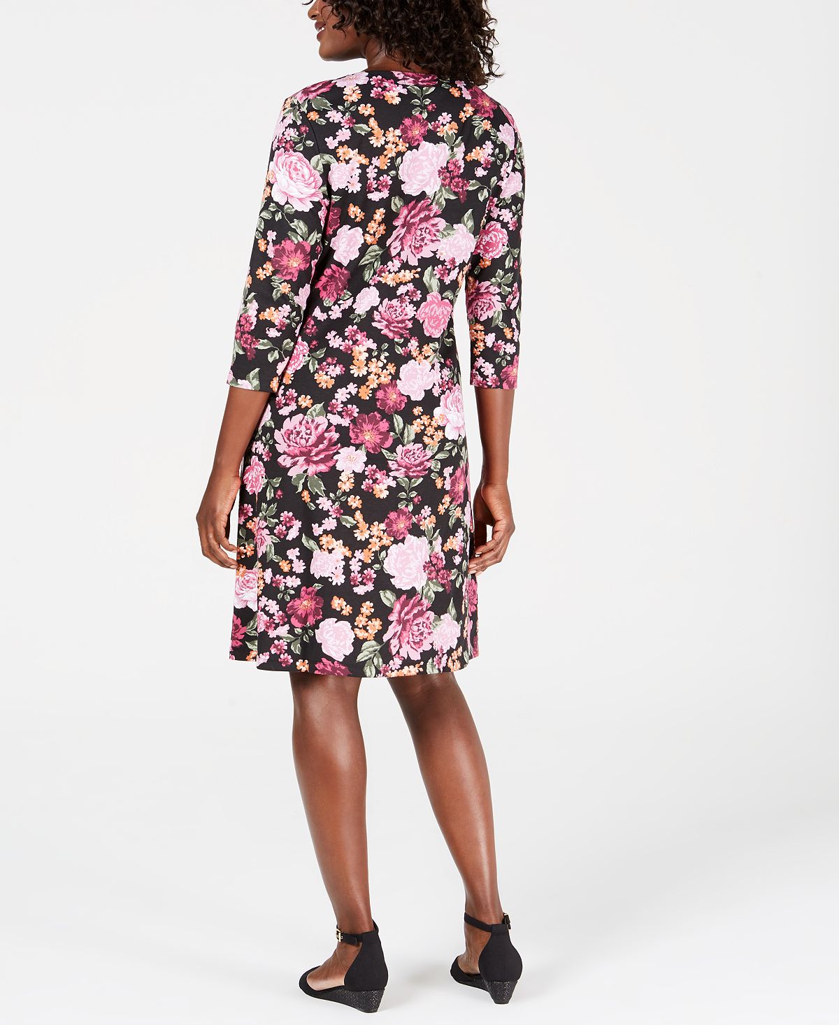 Karen Scott Women's Sport Floral Print Swing Dress Black Size Large