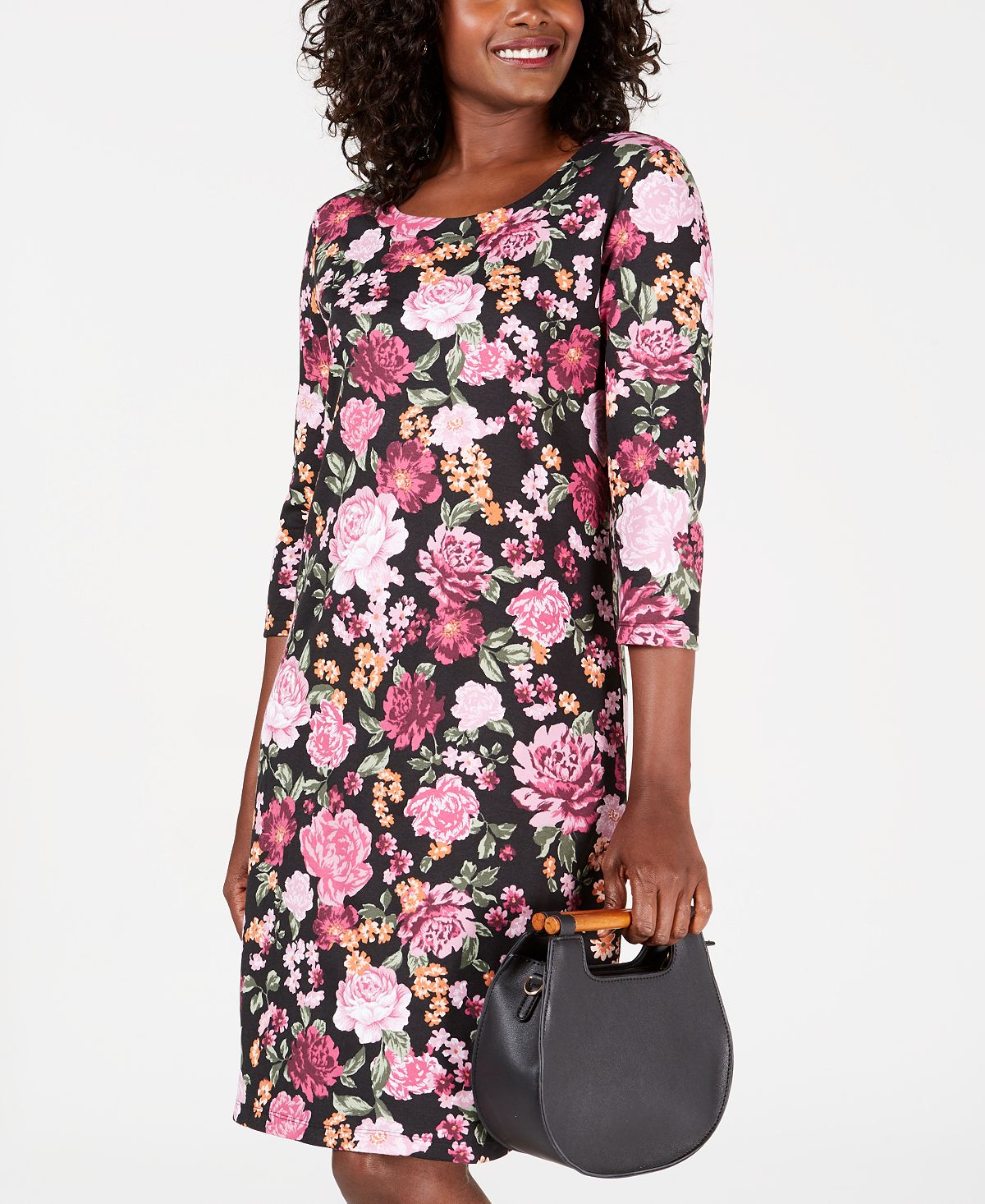 Karen Scott Women's Sport Floral Print Swing Dress Black Size Large
