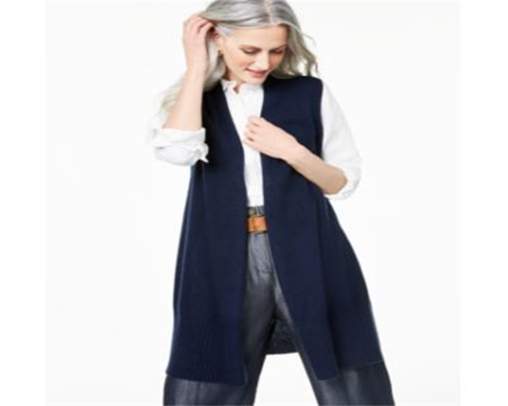 Charter Club Women's Ribbed Cashmere Duster Vest Blue Size Medium