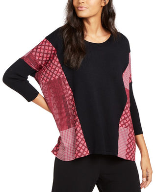 Alfani Women's Contrast Trim Poncho Sweater Black Size X-Small