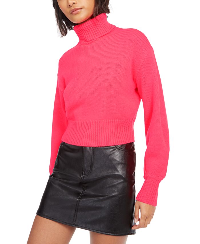 Bar III Women's Cropped Turtleneck Sweater Pink Size XXS