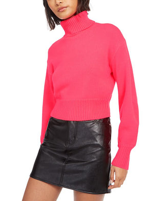 Bar III Women's Cropped Turtleneck Sweater Pink Size XXS