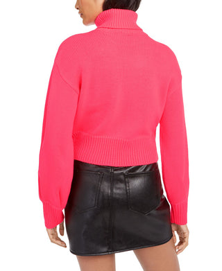 Bar III Women's Cropped Turtleneck Sweater Pink Size XXS