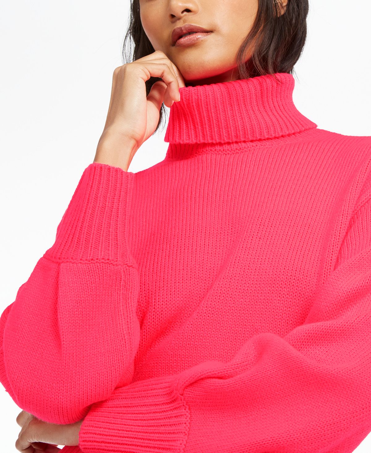 Bar III Women's Cropped Turtleneck Sweater Pink Size XXS