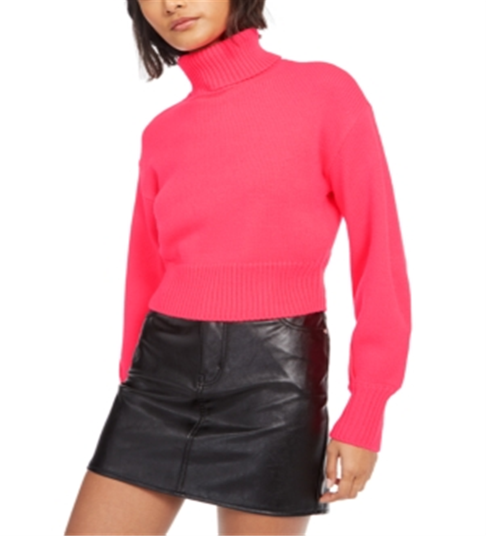 Bar III Women's Cropped Turtleneck Sweater Pink Size XXS