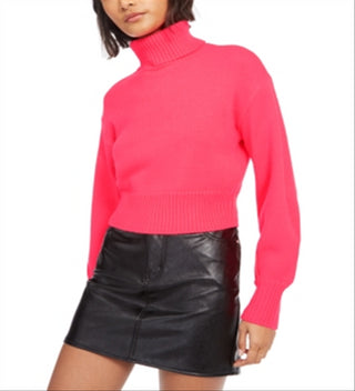 Bar III Women's Cropped Turtleneck Sweater Pink Size XXS