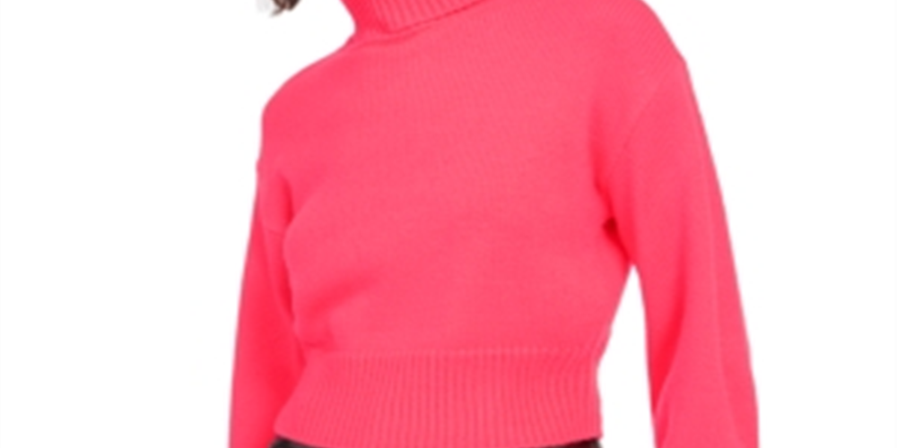 Bar III Women's Cropped Turtleneck Sweater Pink Size XXS