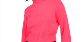 Bar III Women's Cropped Turtleneck Sweater Pink Size XXS