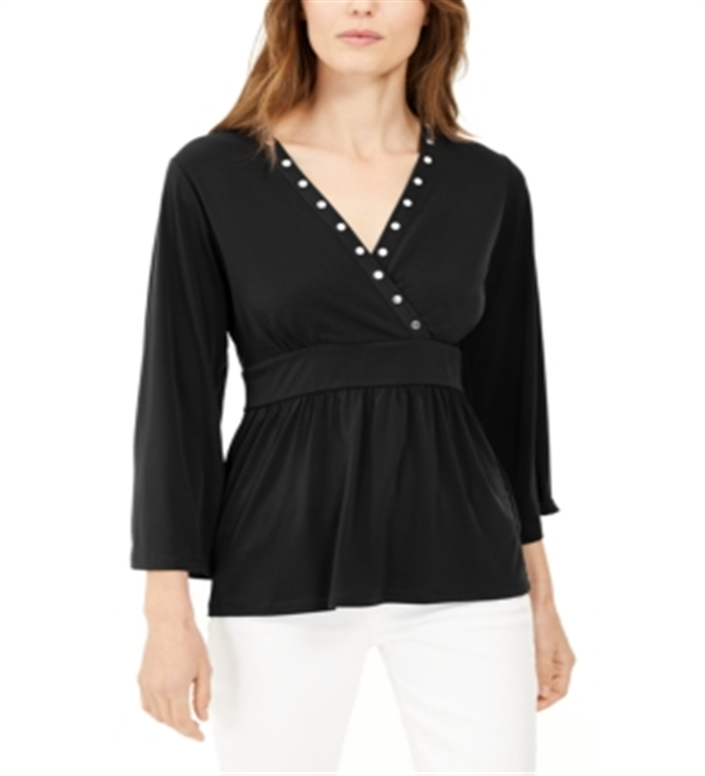 Michael Kors Women's Studded V Neck Blouse Black Size Small