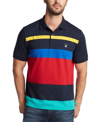 Nautica Men's Sail Interlock Striped Polo Shirt Blue Size XX-Large