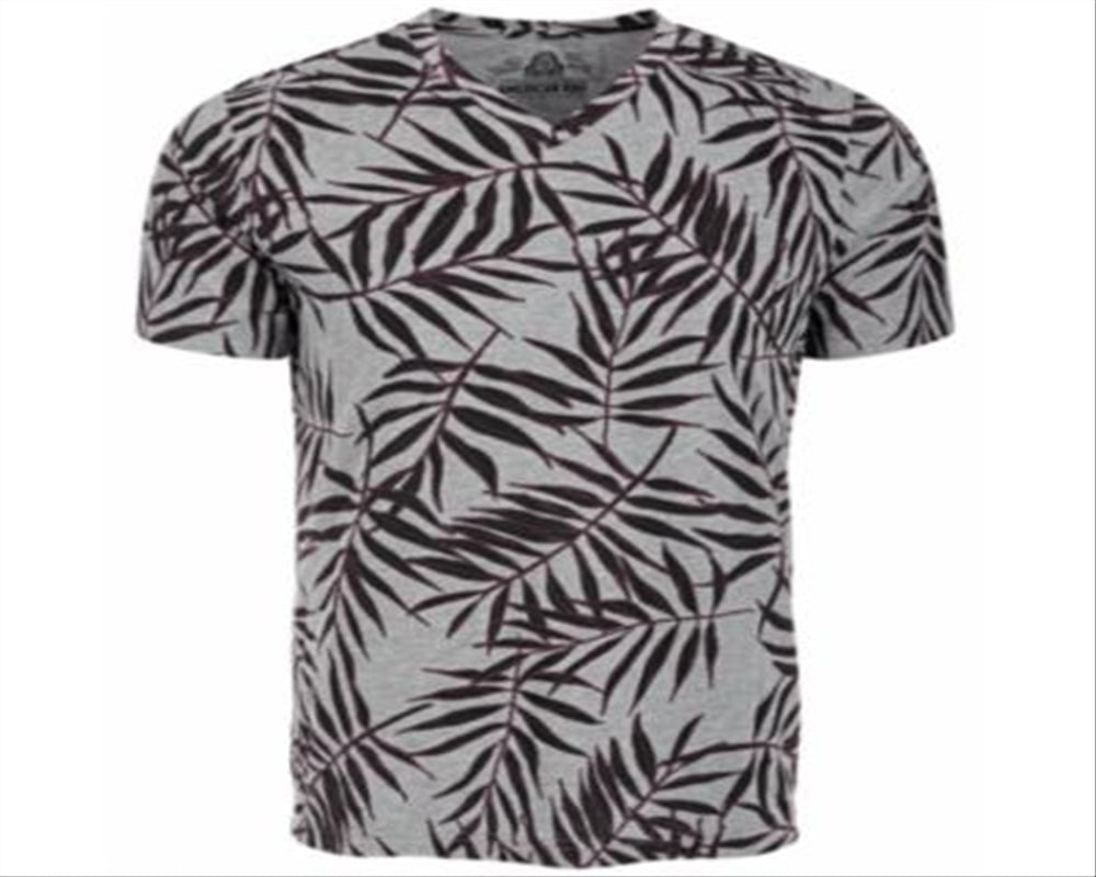 American Rag Men's Leaf Lines V Neck T-Shirt Gray Size Small