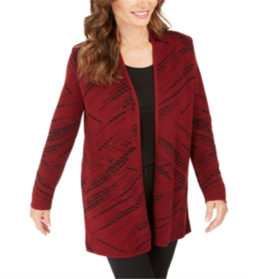 JM Collection Women's Patterned Cardigan Sweater Red Size Petite Medium