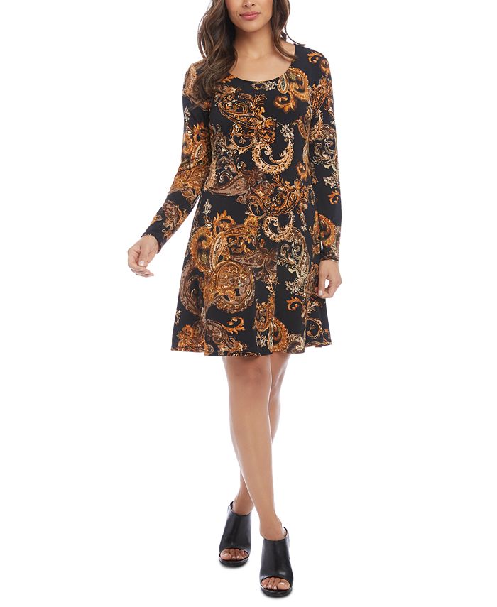 Karen Kane Women's Paisley Print Erin a Line Dress Black Size S