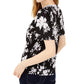 Michael Kors Women's Tropical Shadow Floral V Neck Blouse Black Size Medium