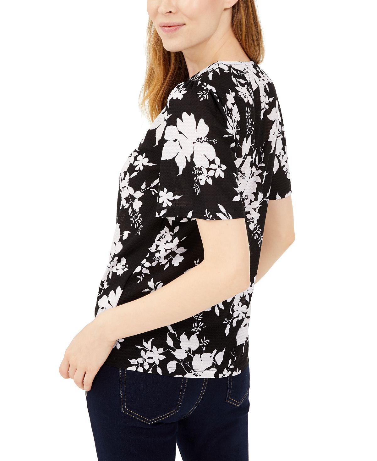 Michael Kors Women's Tropical Shadow Floral V Neck Blouse Black Size Medium