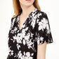 Michael Kors Women's Tropical Shadow Floral V Neck Blouse Black Size Medium