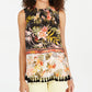 Style & Co Women's Floral Print Tassel Trim Top Black Size Small
