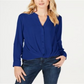 INC International Concepts Women's Twist Front Button up Top Blue Size X-Large