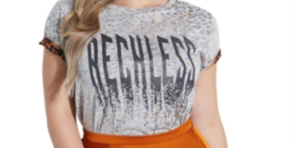 Guess Women's Reckless Drip Easy Fit Graphic T-Shirt Gray Size Large