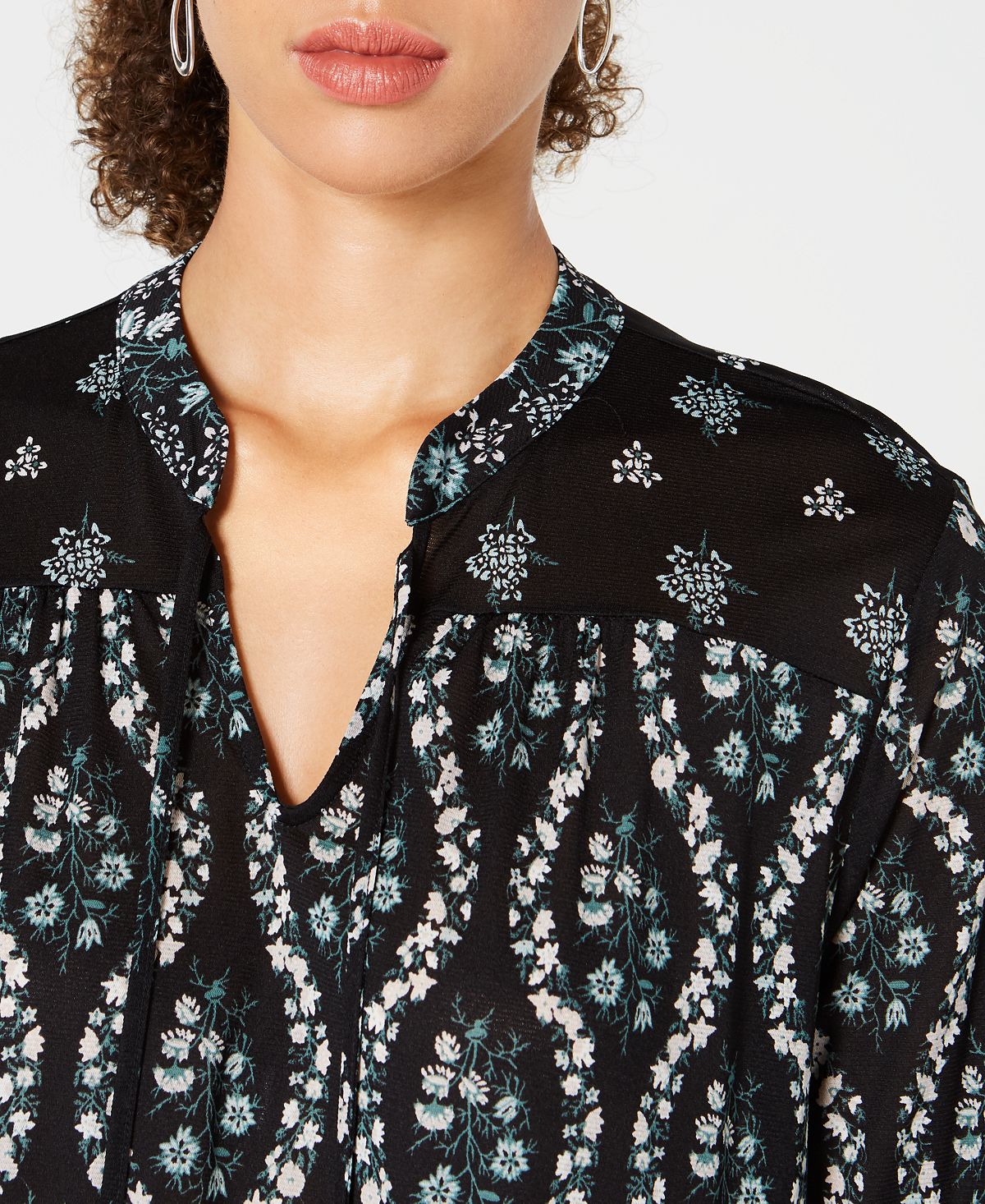 Style & Co Women's Lace Trimmed Bell Sleeve Tunic Top Black Size Medium