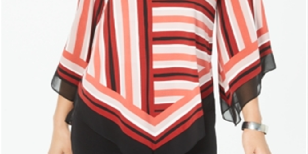 Alfani Women's Printed V Hem Even Hand Top Red Size Medium