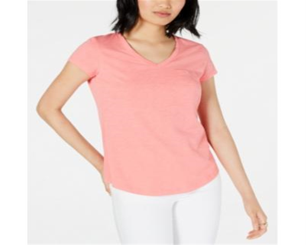 Maison Jules Women's V Neck Patch Pocket T-Shirt Pink Size Small